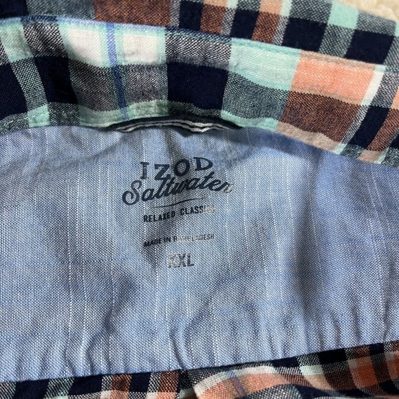 Izod Saltwater Shirt Mens XXL Relaxed Classic Button Up Orange Plaid - Picture 6 of 10